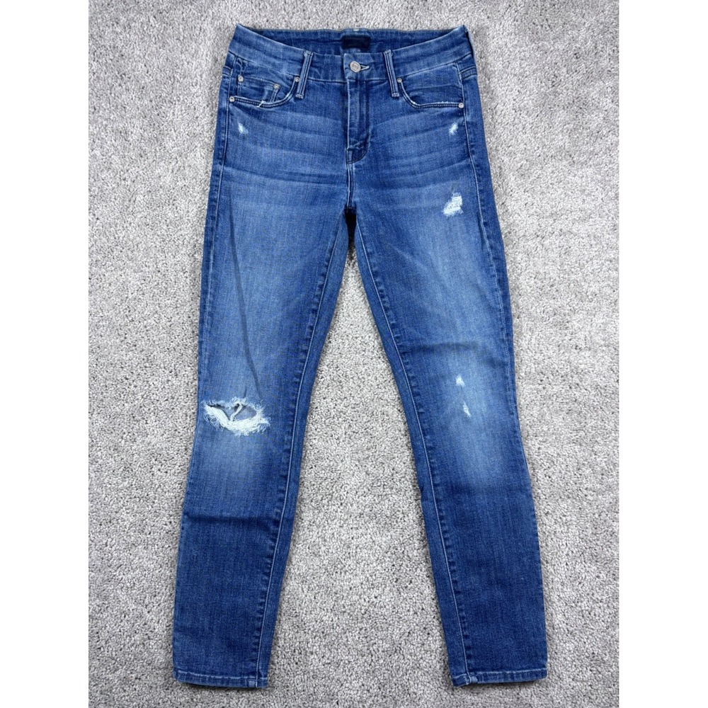MOTHER The Looker Crop Gypsy Wash Distressed Jeans Womens Size 25 Ripped Denim